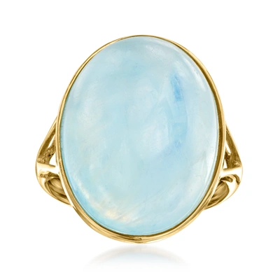 Ross-simons 20x15mm Aquamarine Cabochon Ring In 14kt Yellow Gold In Blue