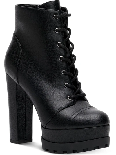 Jessica Simpson Imala Womens Faux Leather Ankle Combat & Lace-up Boots In Black