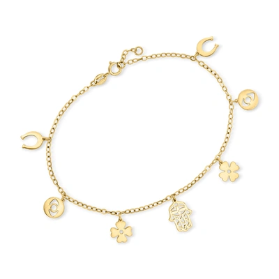 Rs Pure By Ross-simons Italian 14kt Yellow Gold Good Luck Charm Bracelet In Multi