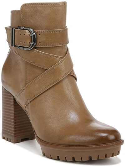 Naturalizer Lyra Lug Sole Booties Women's Shoes In Dark Bamboo Leather
