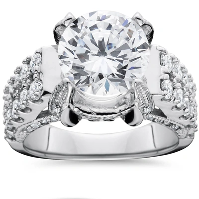 Pompeii3 Certified 4.50 Ct Lab Grown Diamond Engagement Ring 14k White Gold Vintage In Silver
