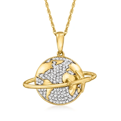 Ross-simons Diamond Travel Globe Pendant Necklace In 18kt Gold Over Sterling In Multi