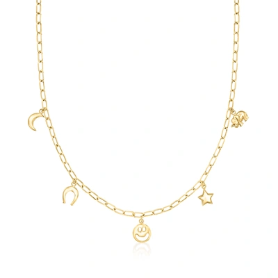 Rs Pure By Ross-simons 14kt Yellow Gold Lucky Symbols Paper Clip Link Necklace