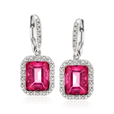 Ross-simons Pink Topaz And . Diamond Frame Drop Earrings In Sterling Silver