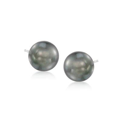 Ross-simons 8-9mm Black Cultured Tahitian Pearl Earrings In 14kt White Gold