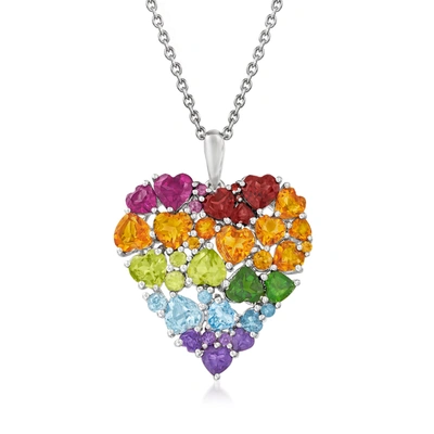 Ross-simons Multi-gem Heart Pendant Necklace In Sterling Silver