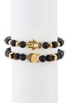 Eye Candy La Men's Ethan 2-piece Hamsa & Buddha Goldtone Lava Beaded Bracelet Set In Blue