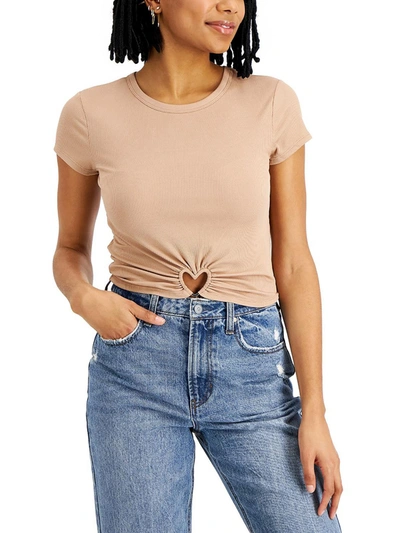 Just Polly Juniors Womens Ribbed Cropped T-shirt In Beige