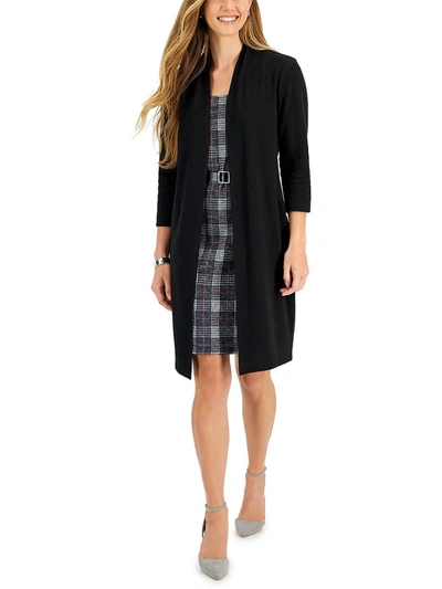 Connected Apparel Womens Knit Plaid Sweaterdress In Black