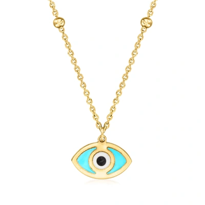 Rs Pure By Ross-simons Italian 14kt Yellow Gold Evil Eye Necklace With Multicolored Enamel In Blue