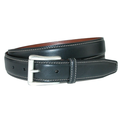Crookhorndavis Ciga Calfskin Leather Casual Belt With Contrast Stitch In Black