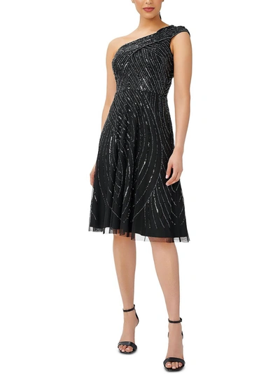 Adrianna Papell Womens One Shoulder Embellished Cocktail And Party Dress In Black