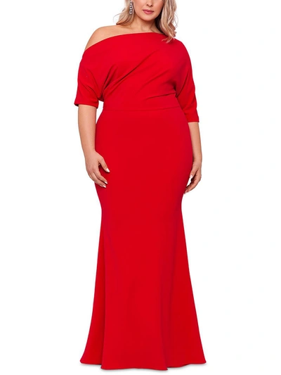 B & A By Betsy And Adam Plus Womens Off-the-shoulder Maxi Evening Dress In Red