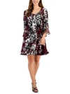 CONNECTED APPAREL PETITES WOMENS FLORAL MINI FIT & FLARE DRESS