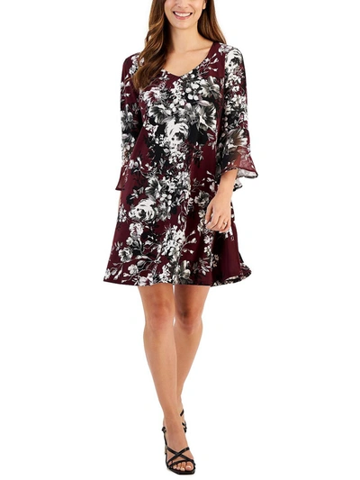 Connected Apparel Petites Womens Floral Mini Fit & Flare Dress In Multi