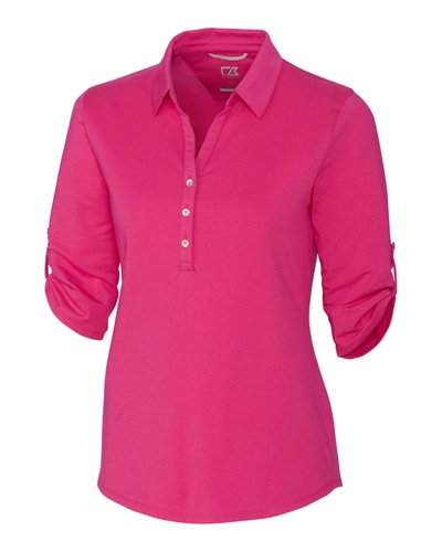 Cutter & Buck Ladies' Elbow-sleeve Thrive Polo Shirt In Pink