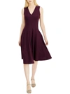 Calvin Klein Womens V-neck Midi Fit & Flare Dress In Purple