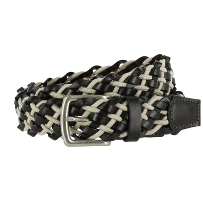 Crookhorndavis Como Leather And Cotton Cord Braided Belt In Brown