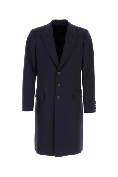 Dolce & Gabbana Polyester Blend Coat With Back Slit And Vent In Blue
