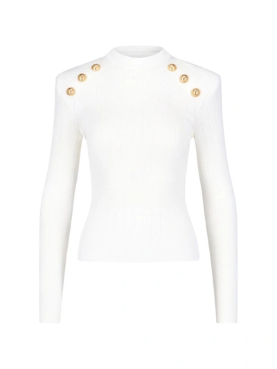 Balmain 6-button Fine Knit Sweater In White