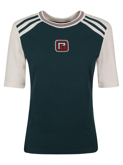 Balmain Pb Embroidered Short-sleeve T-shirt In Ufh Vert Fonce Creme Rouge Vif