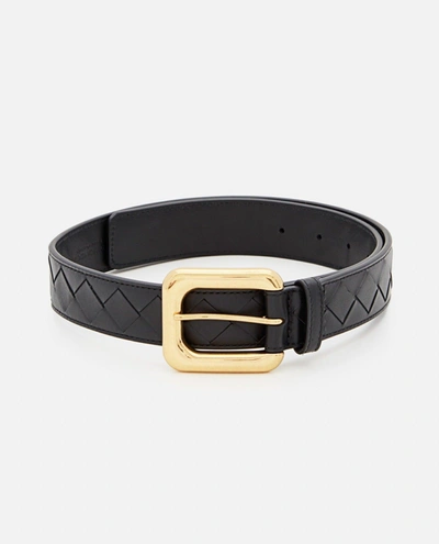 Bottega Veneta 3cm Intreccio Leather Belt In Black