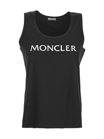 Moncler Logo Cotton Rib Tank Top In Nero