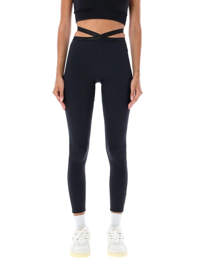 Palm Angels Crossed Waist Rib Leggings In Black