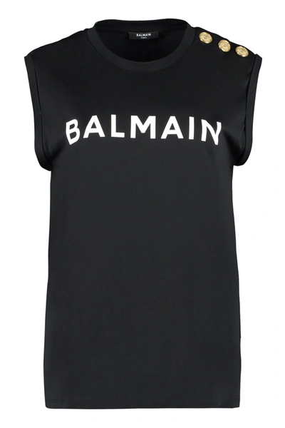 Balmain Logo-print Sleeveless Top In Black