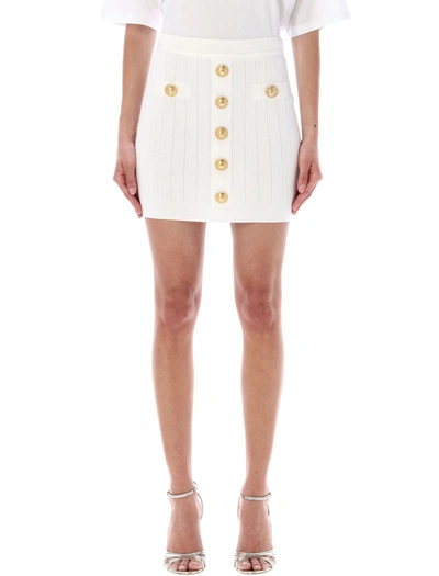 Balmain White Knit Mini Skirt With Buttons