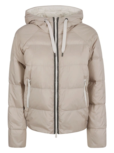 Brunello Cucinelli Regular Fit Plain Down Jacket In Dark Beige