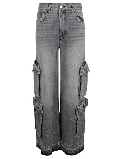 Amiri High Waist Stonewashed Wide Cargo Jeans In Grey