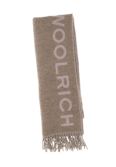 Woolrich Logo Intarsia-knit Scarf In Beige