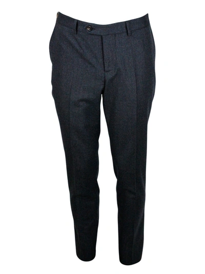 Brunello Cucinelli Flanel Wool Trousers With Precious Detail In Grey