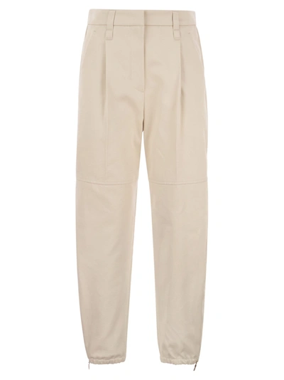 Brunello Cucinelli Utility Track Trousers In Dyed Couture Denim With Jewellery In Yellow Cream