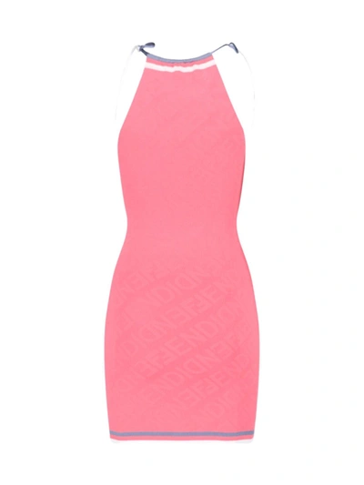Fendi Logo Motif Midi Dress In Rosa