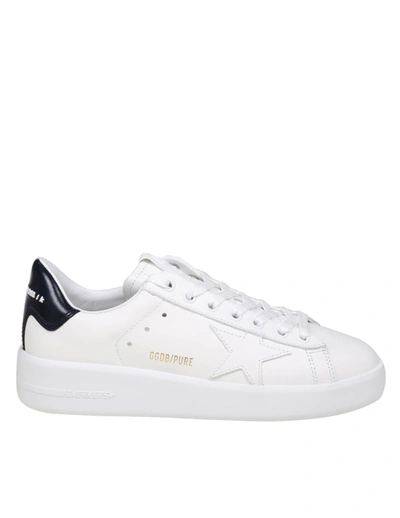 Golden Goose Pure Star Trainers In White Leather In White/blue