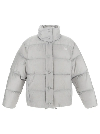 Miu Miu Logo Jacquard Down Jacket In Grey | ModeSens