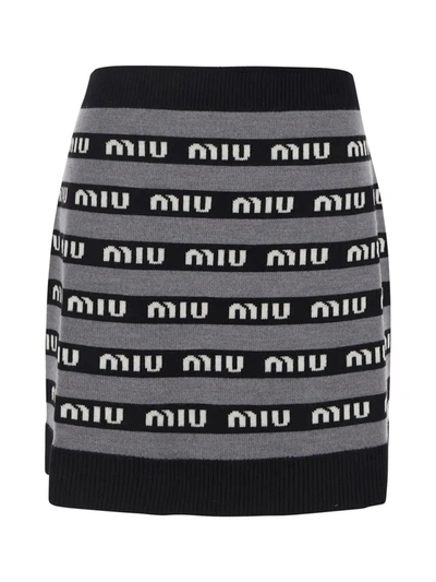 Miu Miu Wool Mini Skirt In Nero