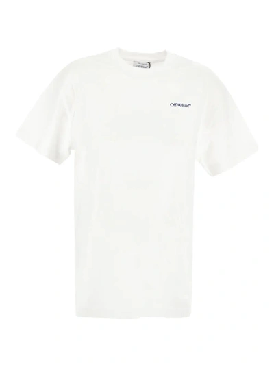 Off-white Embroidered Diagonal Tab Casual T-shirt In White Blue