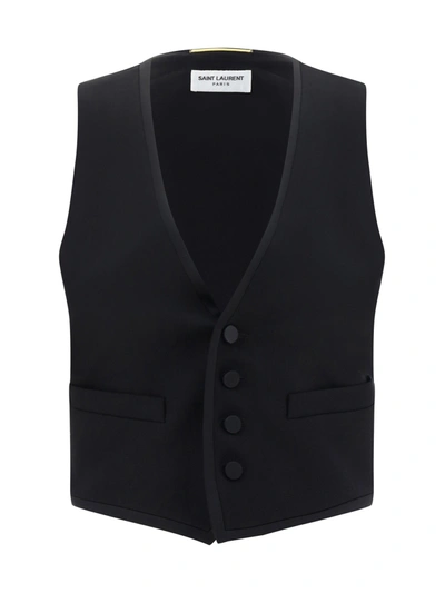 Saint Laurent Short Tuxedo Vest In Nero