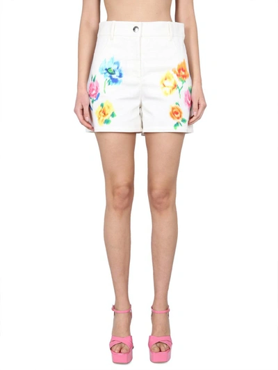 Boutique Moschino Shorts In Broderie Anglaise Flower Chiné In White