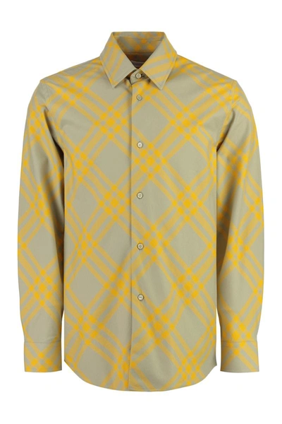 Burberry Checked Cotton Shirt In Yellow