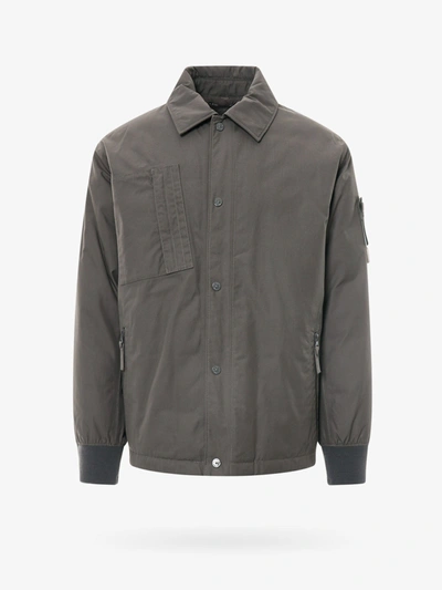 Stone Island Compass-patch Down Shirt Jacket In Grey