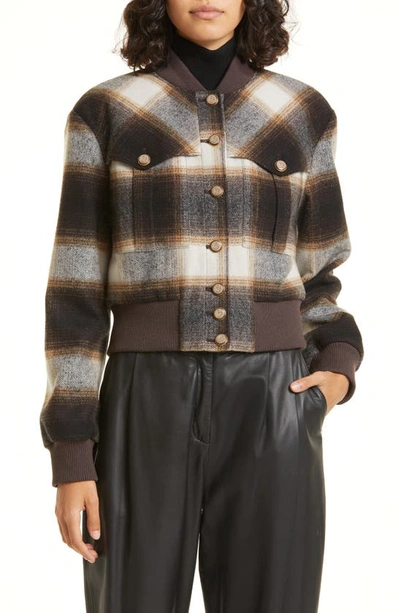 Veronica Beard Stanley Plaid Cropped Bomber Jacket In Multi