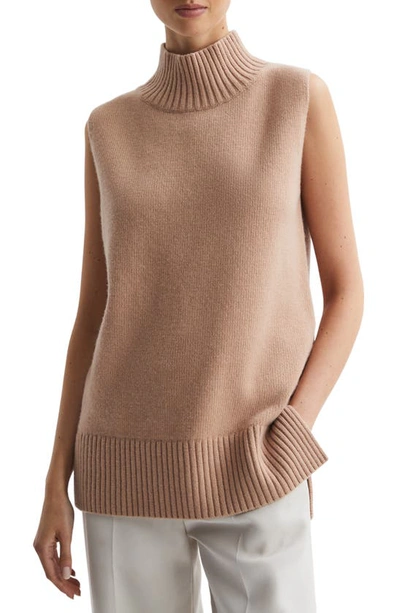 Reiss Gazelle - Camel Casual Wool-cashmere Funnel Neck Sleeveless Top, Xs