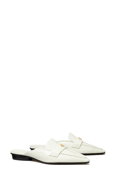 Tory Burch Leather Pointed Backless Loafers In White