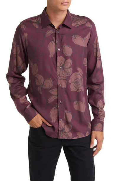 Ted Baker Slim Fit Floral Button-up Shirt In Brown