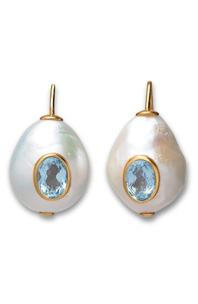 Lizzie Fortunato Pablo 24k Gold Plated Baroque Pearl And Blue Topaz Drop Earrings