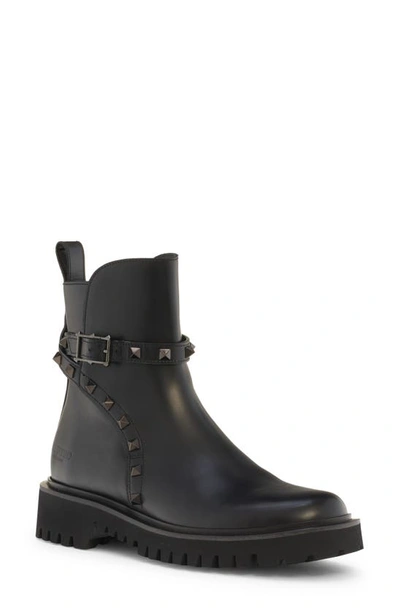 Valentino Garavani Rockstud-embellished Leather Combat Boots In Black
